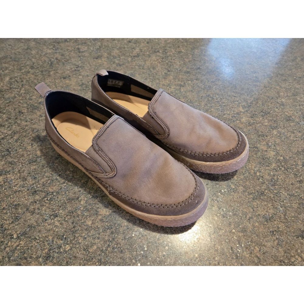 Clarks Womens Barleigh Slip Contour Comfort Suede Taupe Shoes Loafers Size 8.5 M